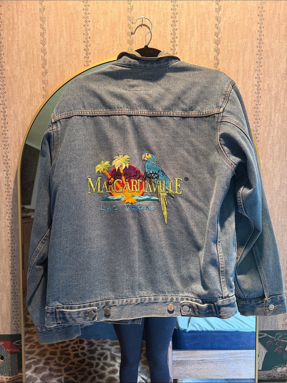 Margaritaville Blue Denim Jacket with Tropical Parrot Embroidery